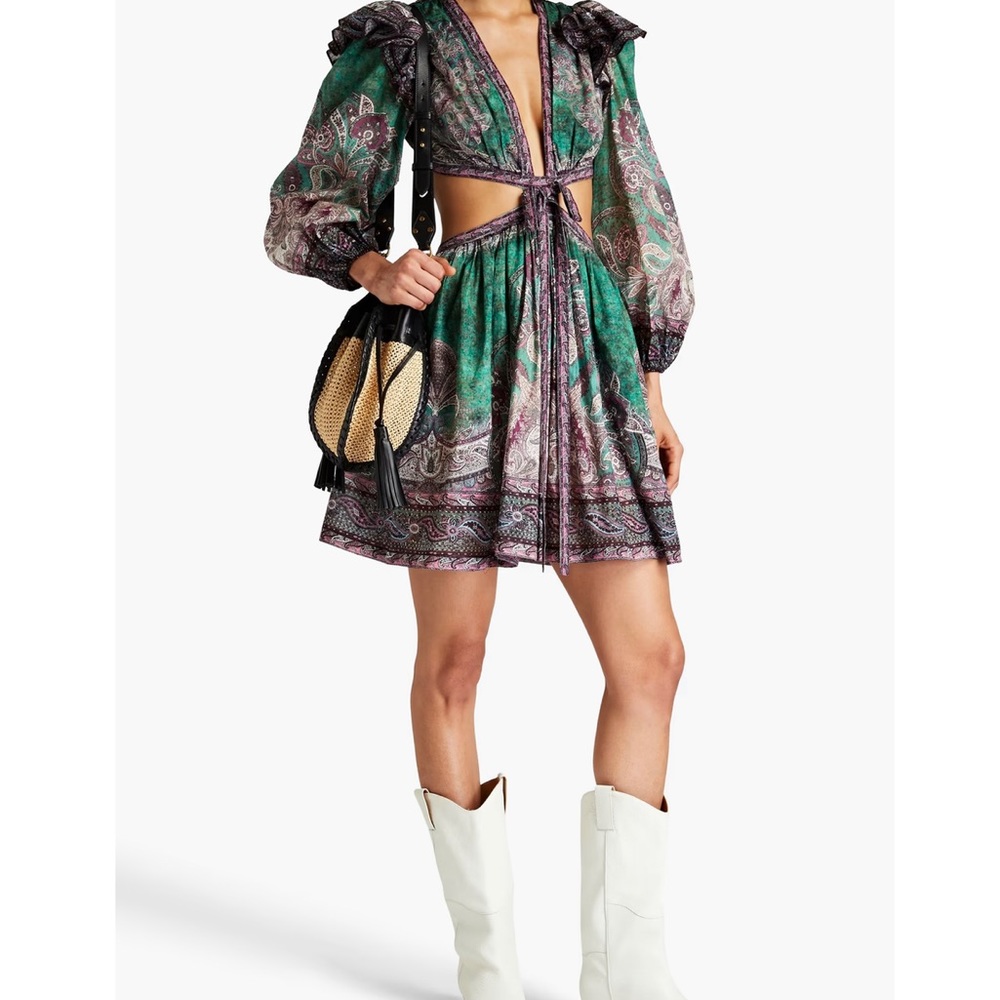 ZIMMERMANN Cutout paisley-print cotton mini dress AU SIZE 1